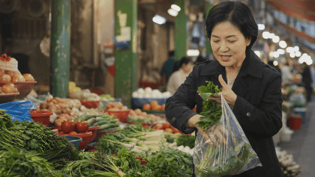 Woman choosing fresh vegetables at market