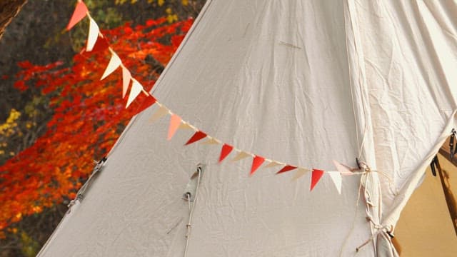 Autumn Camping Scene with Colorful Leaves