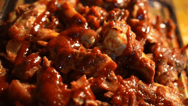 Jokbal topped with spicy sauce