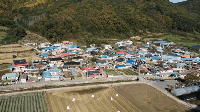 들판으로 둘러싸인 시골 마을