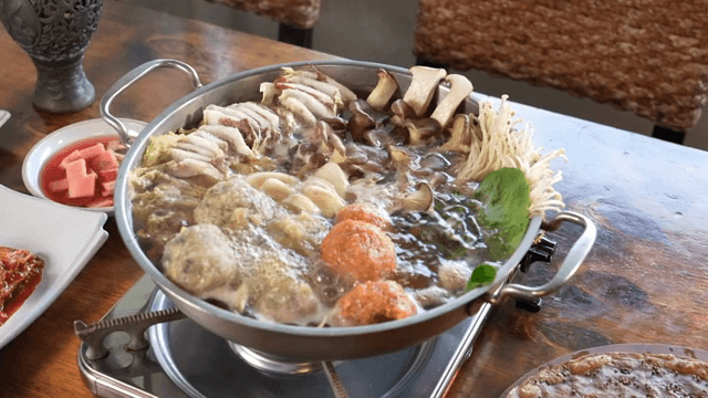 A full Korean hot pot meal
