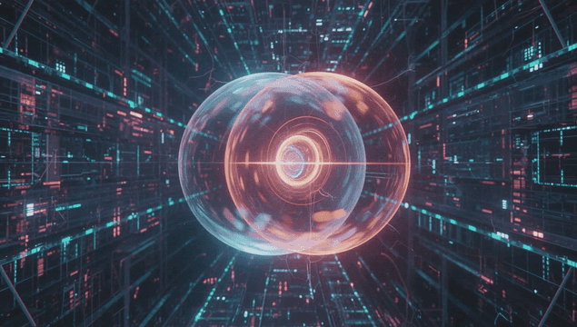 디지털 공간에서 합쳐지는 두 발광 구체