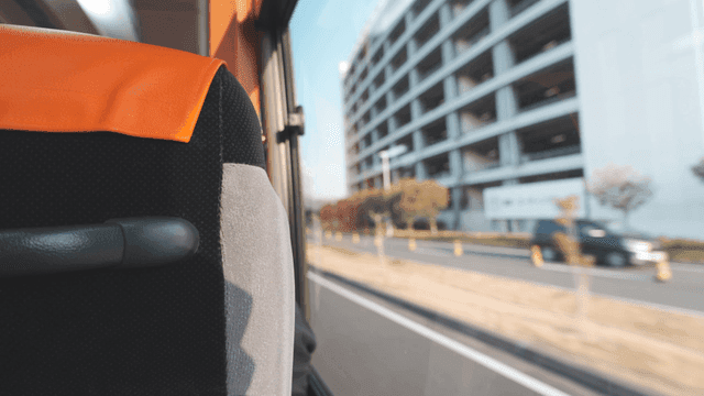 View from a bus window in the city