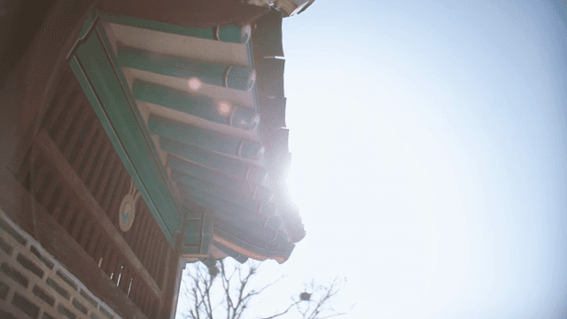 햇빛이 비치는 한국 전통 건축물
