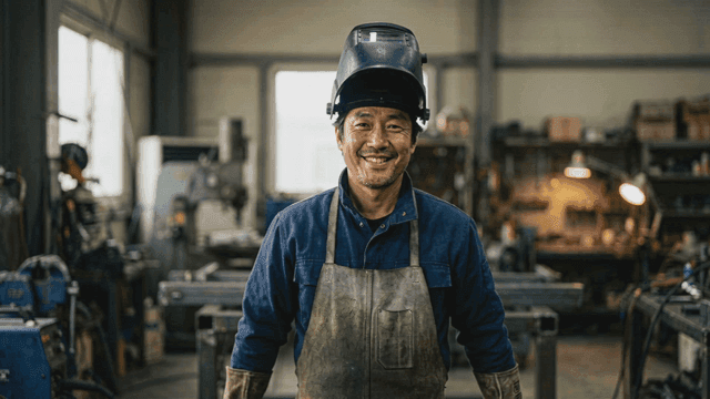 Welder at workplace wearing safety equipment