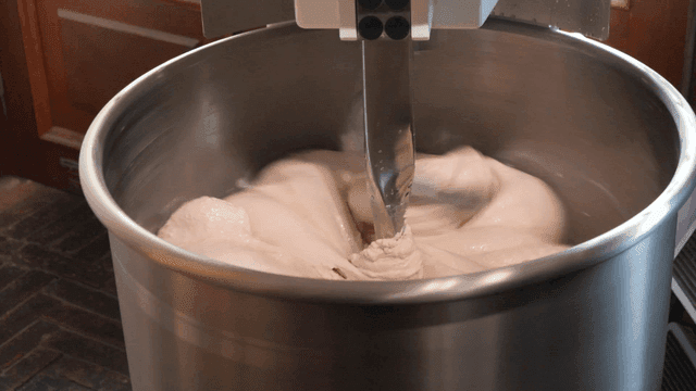 Dough being mixed in a large mixer
