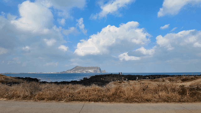Coastal scenery with distant island in view
