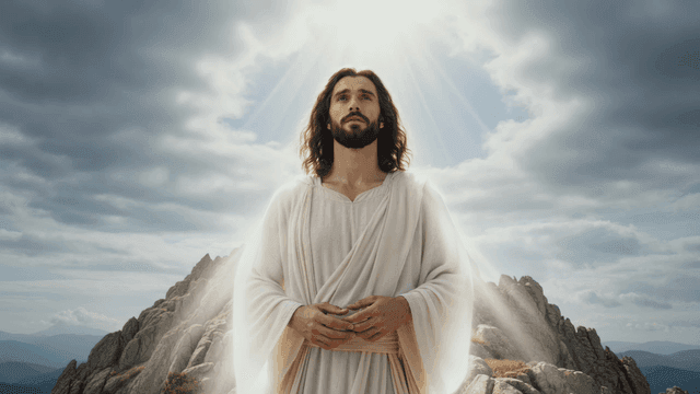 Jesus Standing on Rocky Mountain