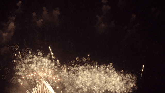 밤하늘 위에서 터지는 눈부신 불꽃놀이