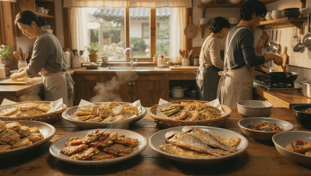 Traditional Korean kitchens and dishes for holidays