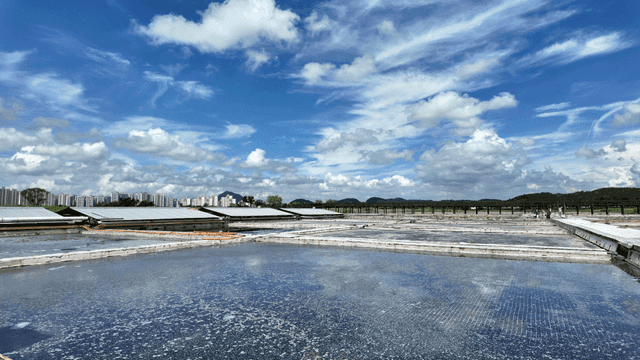 Salt fields under clear sky