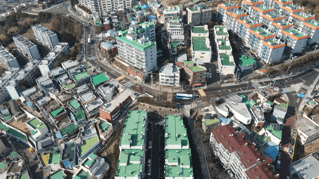 Aerial view of dense urban area