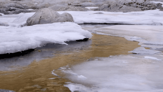 River flowing under a layer of ice