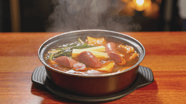 Budaejjigae boiling on table