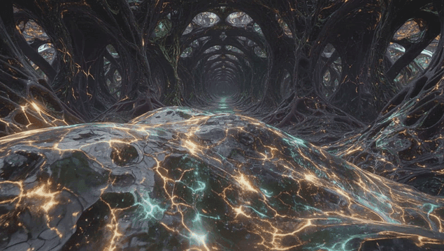 Glowing, intricate tunnel with patterns