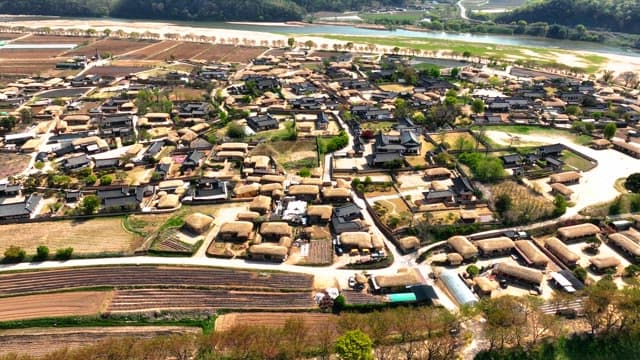 Traditional Korean house village with farmlands