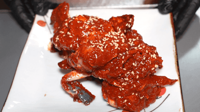 Spicy marinated crab on a plate