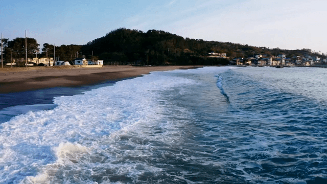 파도가 있는 고요한 해변