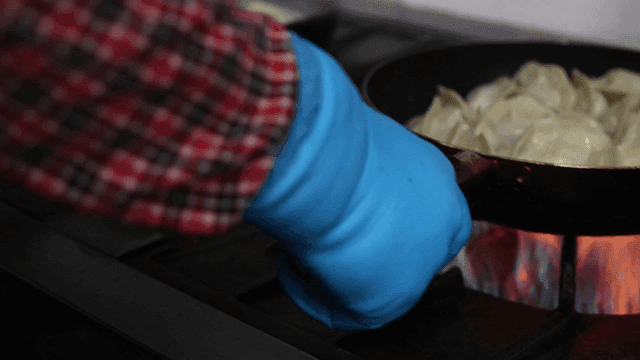 Dumplings grilled over fire