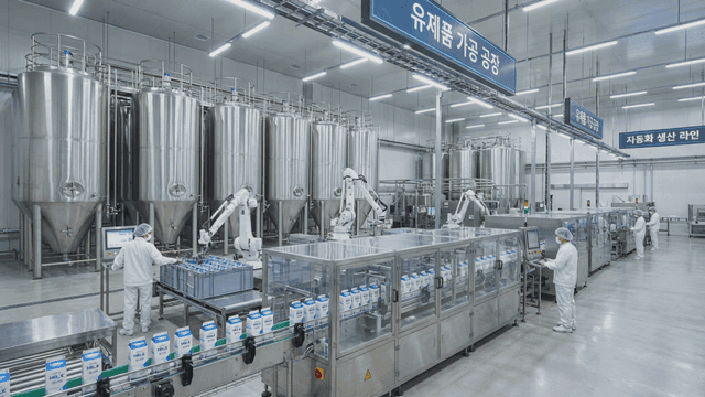 Inside automated milk processing plant