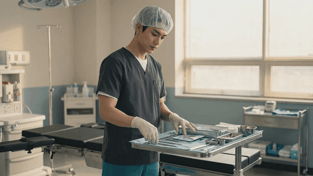 Doctor preparing surgical instruments at hospital