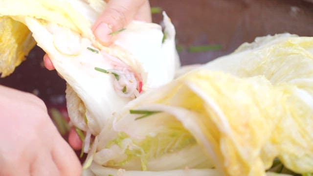 Sour juice of dongchimi poured over white cabbage