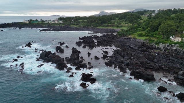 Rocky coastline with waves crashing