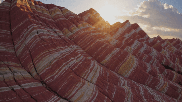 Colorful rocky hills where sun sets