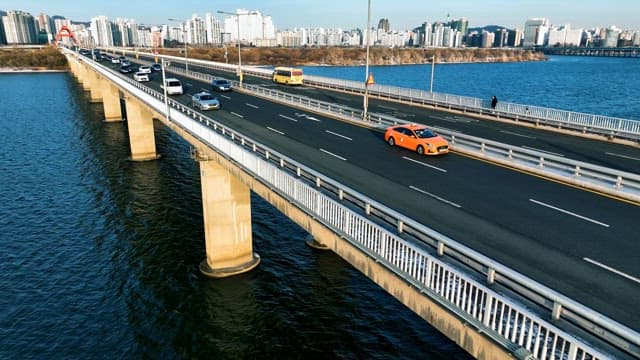 Bridge Over Han River with Vehicles Running on it