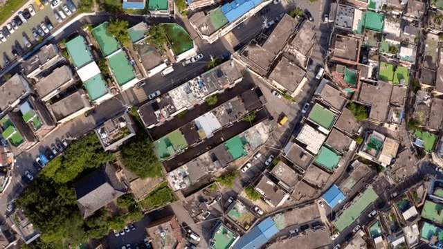 Aerial view of a densely populated residential area