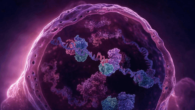 DNA and proteins inside a cell