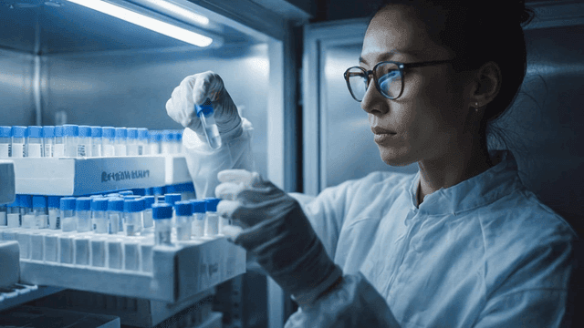 Scientist handling samples in a lab