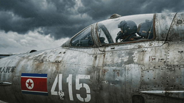 North Korean military fighter jet pilot in cockpit
