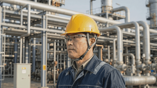 Engineer in a factory with machinery