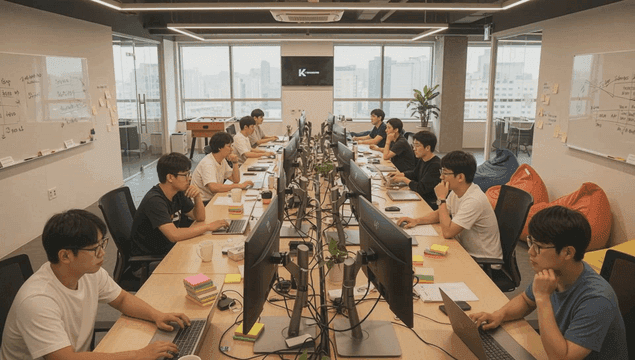 업무에 집중하는 IT 회사 사무실 직원들