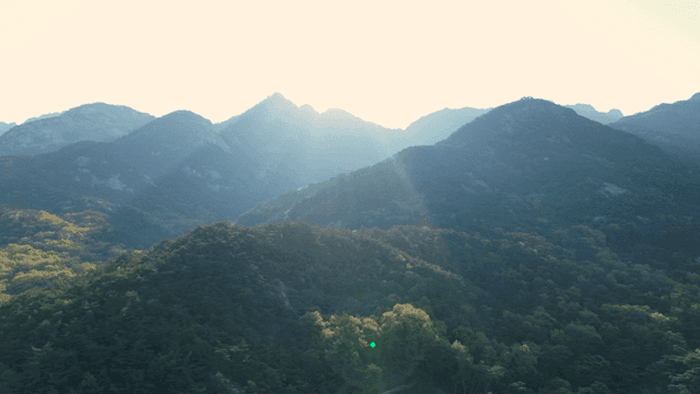 강한 햇빛이 비치는 푸른 산
