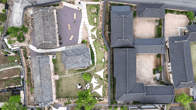 Traditional Hanok village seen from above