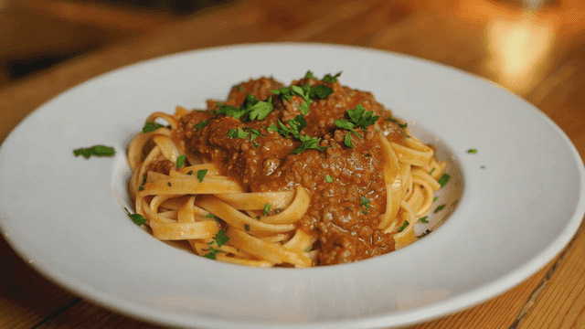 Bolognese pasta on plate