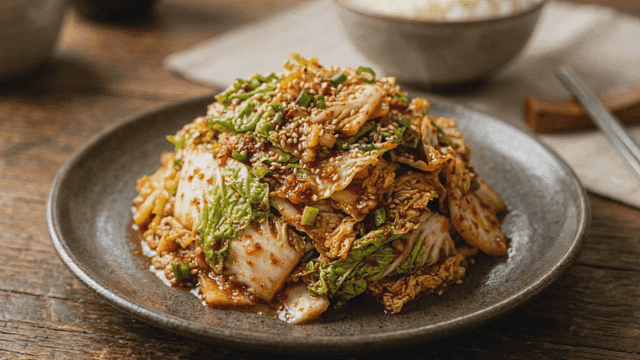 Plate of fresh fresh kimchi to go with rice