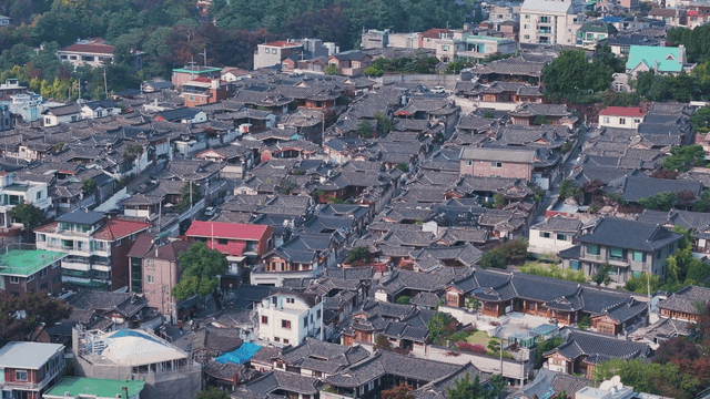 Quiet village with traditional Korean houses