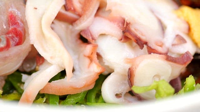 Close-up of fresh cold raw fish soup