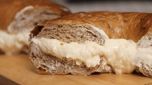 Fluffy bagel with cream cheese