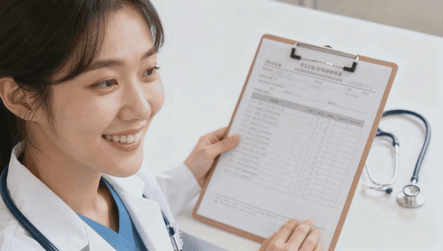 의료 차트를 들고 미소 짓는 의사