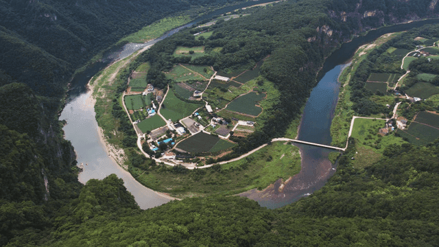 Scenery of rural village in mountains and rivers