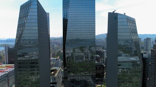 Midday Cityscape Seen Between High-Rise Buildings