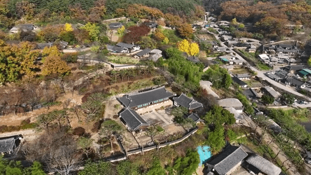 Traditional Korean village surrounded by nature