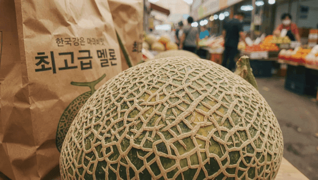 시장에 진열된 신선한 멜론