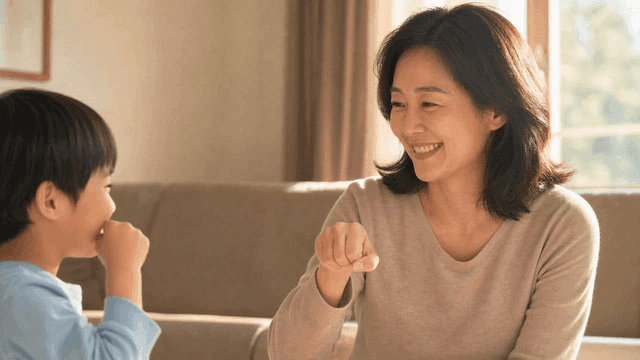 Mother and child exchanging fist bump