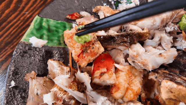 Grilled shrimp topped with wasabi