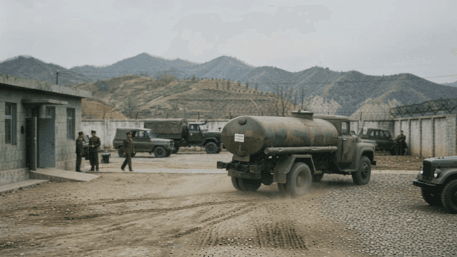 North Korean fuel military vehicles in mountainous areas